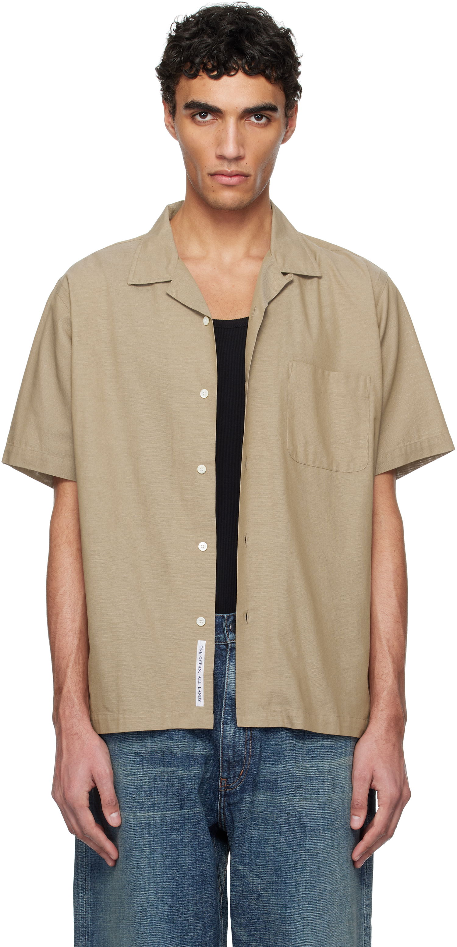Skjorte NANAMICA Nanamica Open Collar Panama Short Sleeve Shirt Beige | S25SG119U, 0