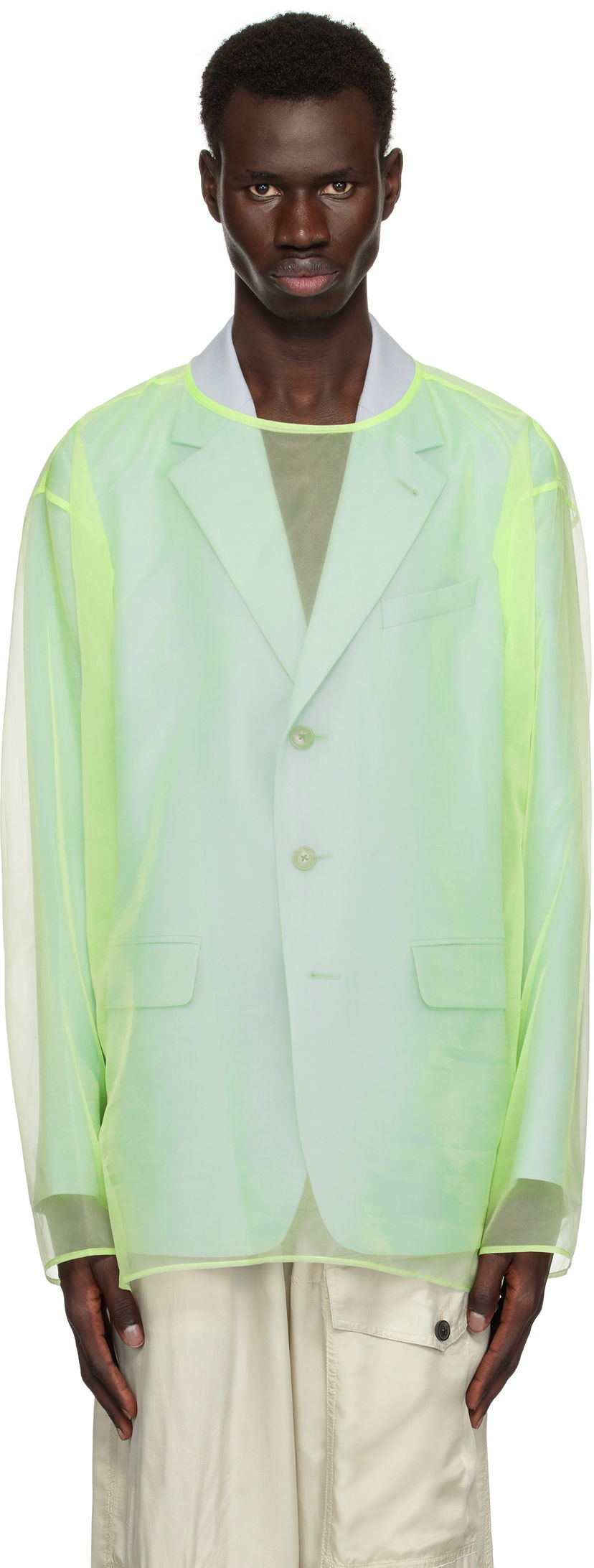 Jakke Dries Van Noten Dries Van Noten Sheer Crew Neck Overshirt Grøn | 251-020740-1501