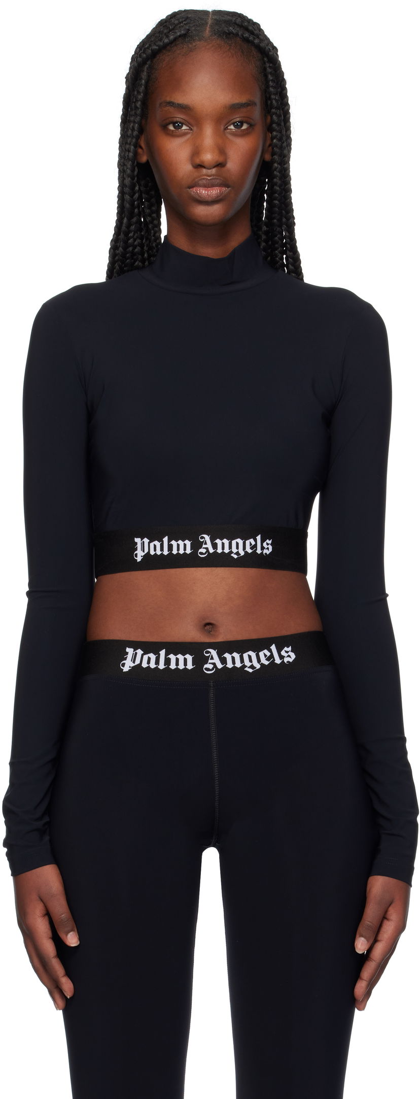 T-shirt Palm Angels Mockneck Logo Sport Top Sort | PWVO014C99FAB0021001