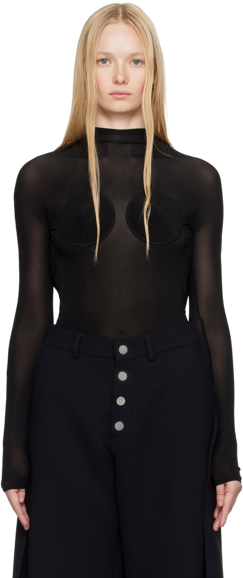Krop Jean Paul Gaultier Jean Paul Gaultier 'The Backless Conical' Sheer Mock Neck Top Sort | 25/34-F-TO279-J082-00
