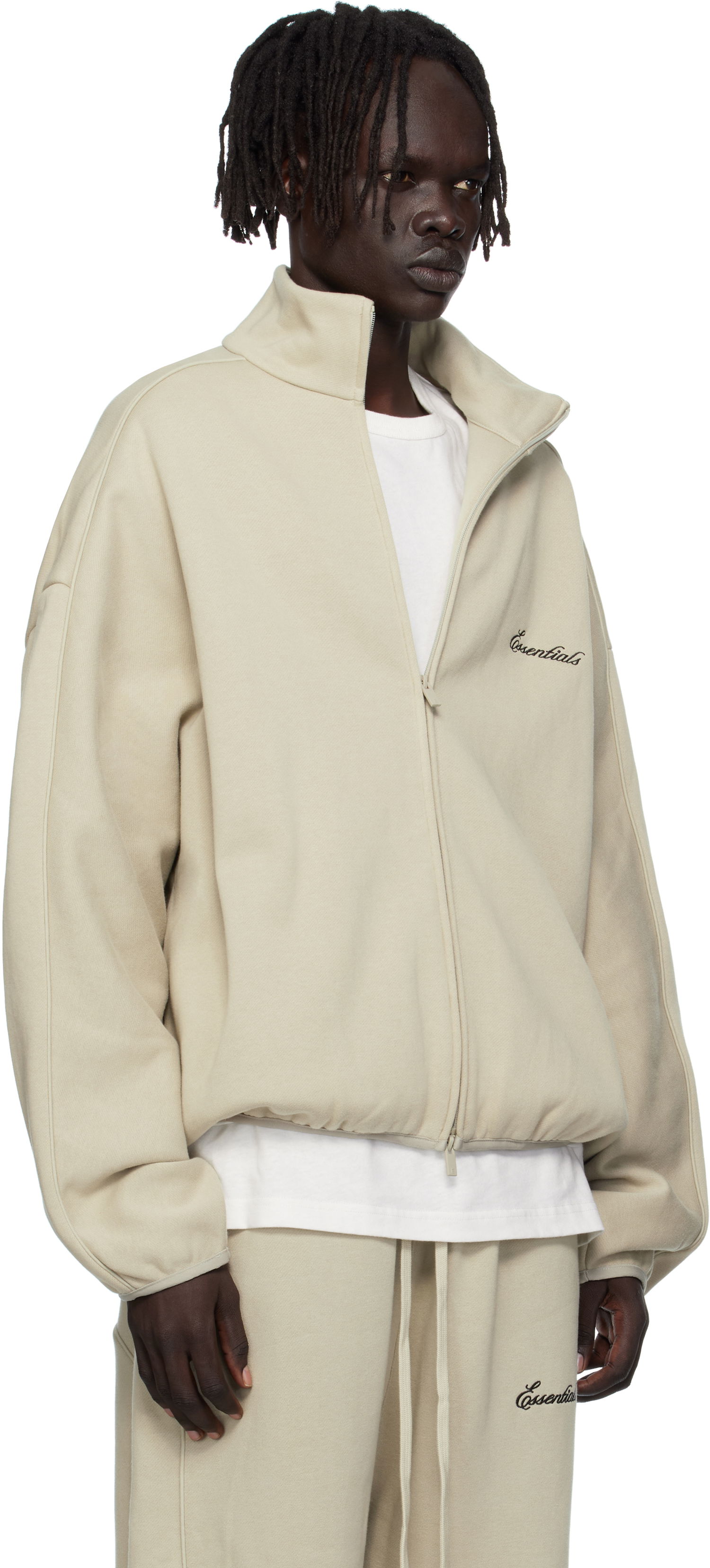 Jakke Fear of God Fear of God ESSENTIALS Modern Fit Fleece Track Jacket Beige | 202SP256896F, 1