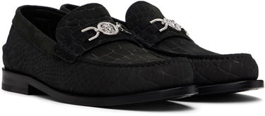 Sneakers og sko Versace Croc-Effect Suede Loafers Sort | 1013592_1A12292, 3