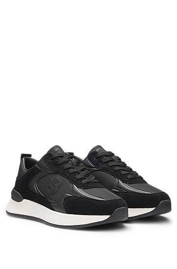 Skopleje BOSS Suede-Trim Double B Monogram Sort | 50548358