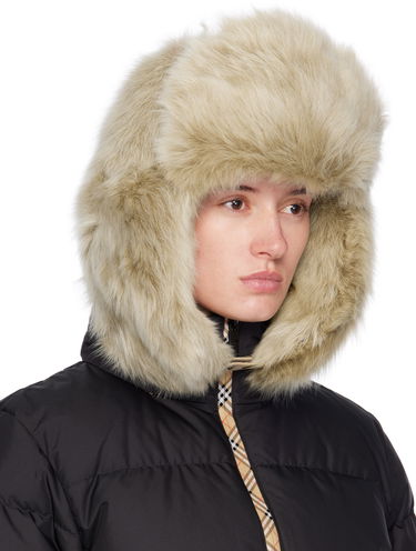 Hat Burberry Burberry Shearling Trapper Hat Beige | 8114666, 3