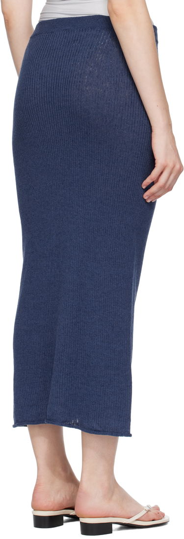 Nederdel Baserange Baserange Ribbed Knit Midi Skirt with Button Closure Mørkeblå | SKDR-LI-SU25, 2