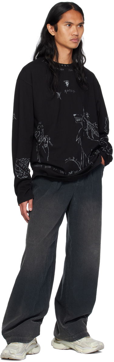 Sweater We11done We11done Graphic Long Sleeve T-Shirt Sort | WD-TT2-24-756-U-BK, 3