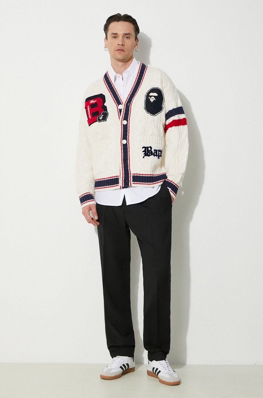 Sweater BAPE A Bathing Ape College Badges Knit Cardigan Hvid | 1J80120051, 1