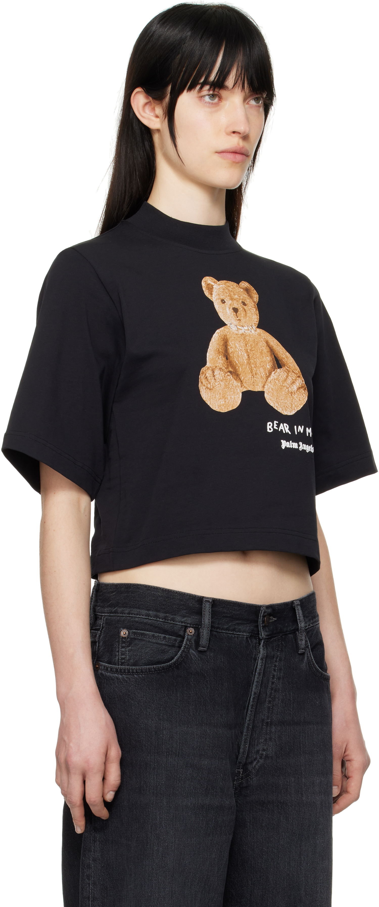 Crop top Palm Angels Palm Angels 'Bear In Mind' Cropped T-Shirt Sort | PWAA020S25JER0051060, 1