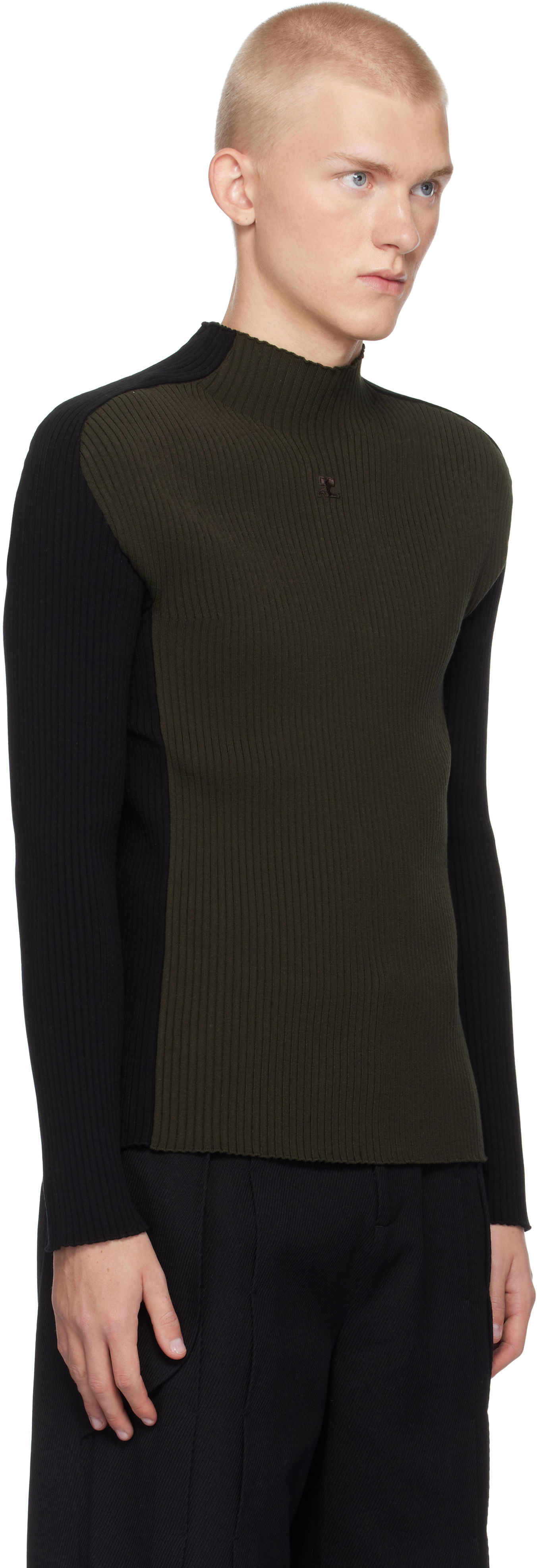 Sweater Courrèges Contrast Frame Rib Knit Turtleneck Grøn | 324MPU184FI0001, 1