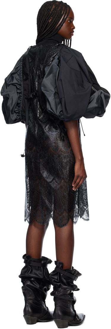 Kjole Junya Watanabe Junya Watanabe Scalloped Lace & Nylon Ripstop Midi Dress Sort | JO-O023-051-1, 2