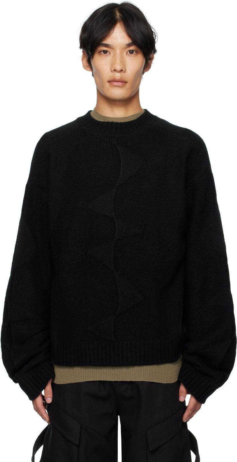 Sweater HELIOT EMIL HELIOT EMIL Cropped Spiral Knit Sweater Sort | PREAW25_M_07_063_BLK01_CO