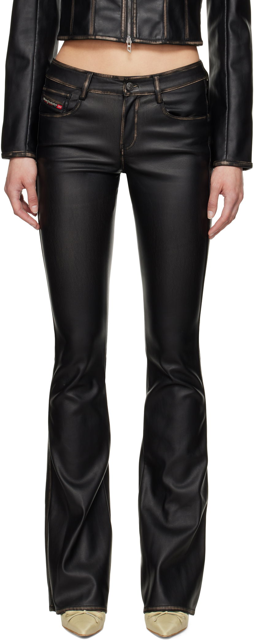 Jeans Diesel Diesel P-Stellar-Q1 Faux-Leather Flare Trousers Sort | A16701 0IKAR