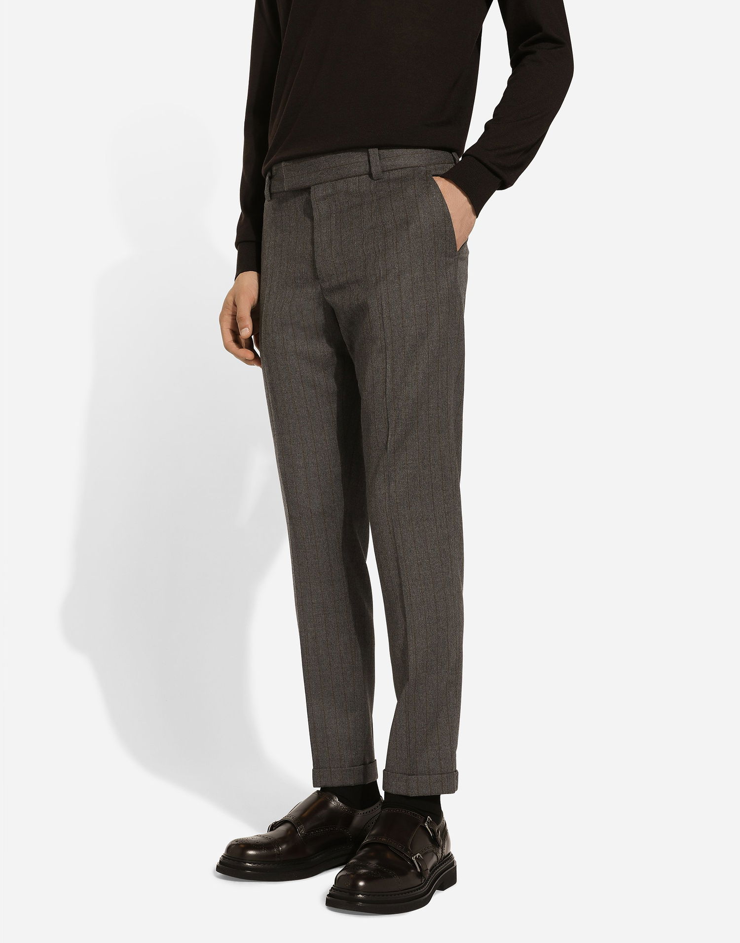 Bukser Dolce & Gabbana Dolce & Gabbana Tailored Striped Flannel Pants Brun | GP09TTFRBDFS8051, 1