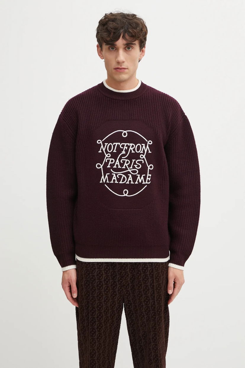 Sweater Drôle de Monsieur Slogan Ribbed Sweater Bourgogne | I.PO184.WO007