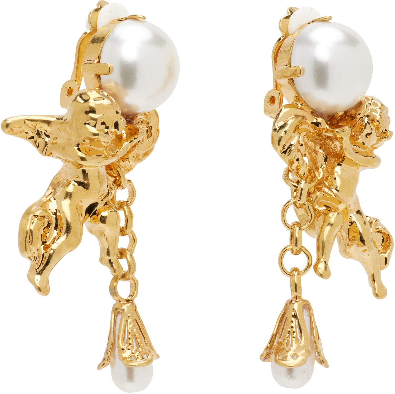 Øreringe Balmain Agnes Baroque Pearl Cherub Dangle Brass Clip-on Earrings Gul | FN1XI517MPLT, 1