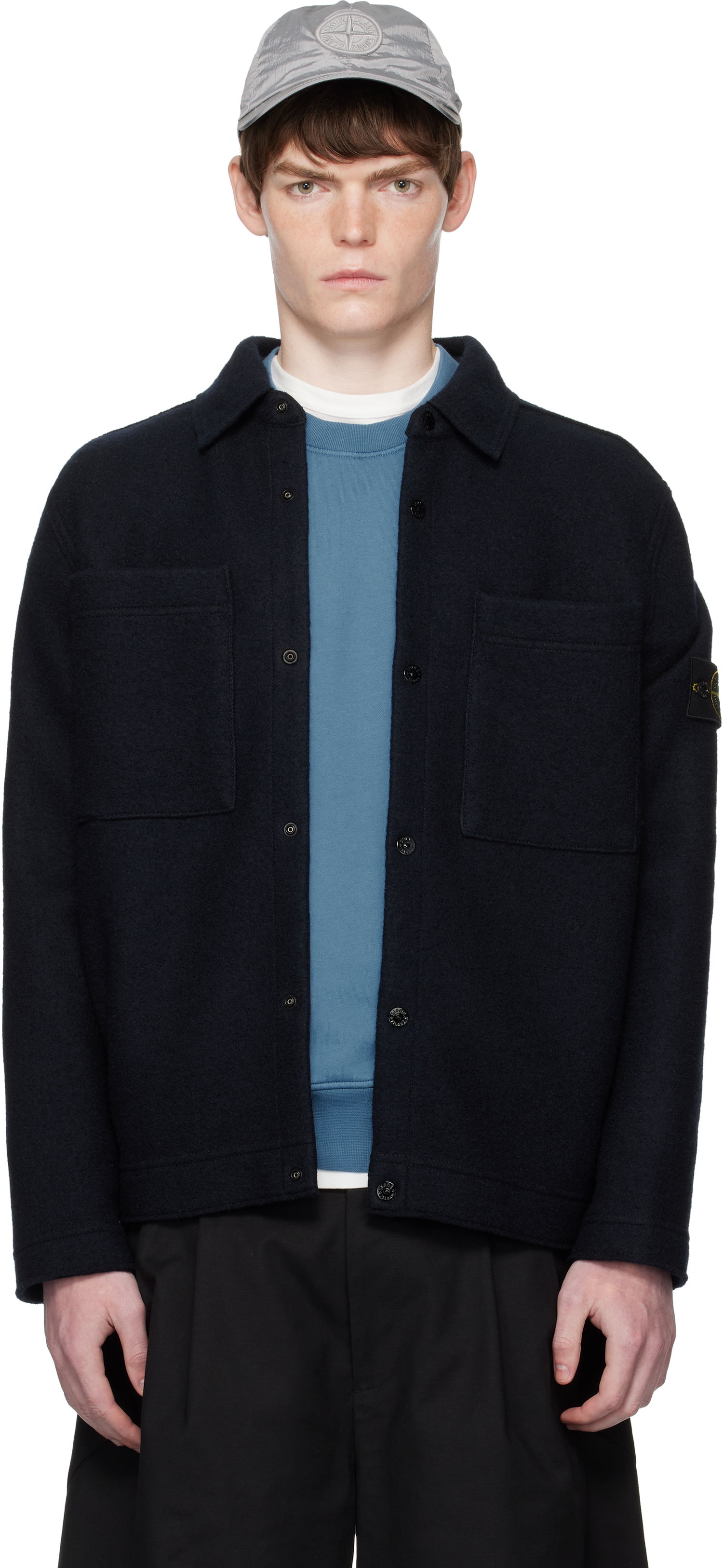 Jakke Stone Island Stone Island Wool Overshirt Mørkeblå | K2S15 5100058 S0IN1, 0