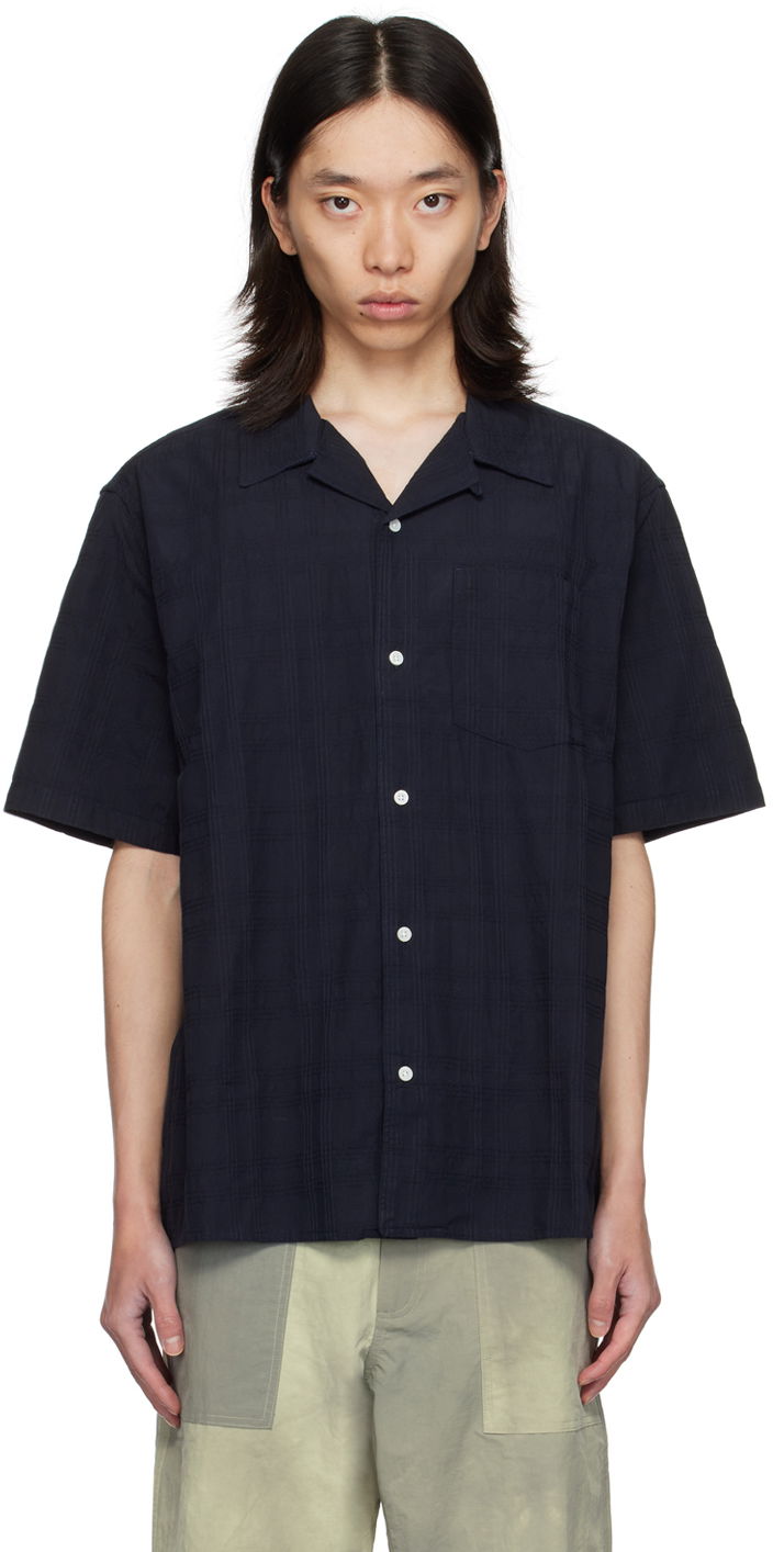 Skjorte NORSE PROJECTS Short Sleeve Seersucker Shirt Sort | N40-0799