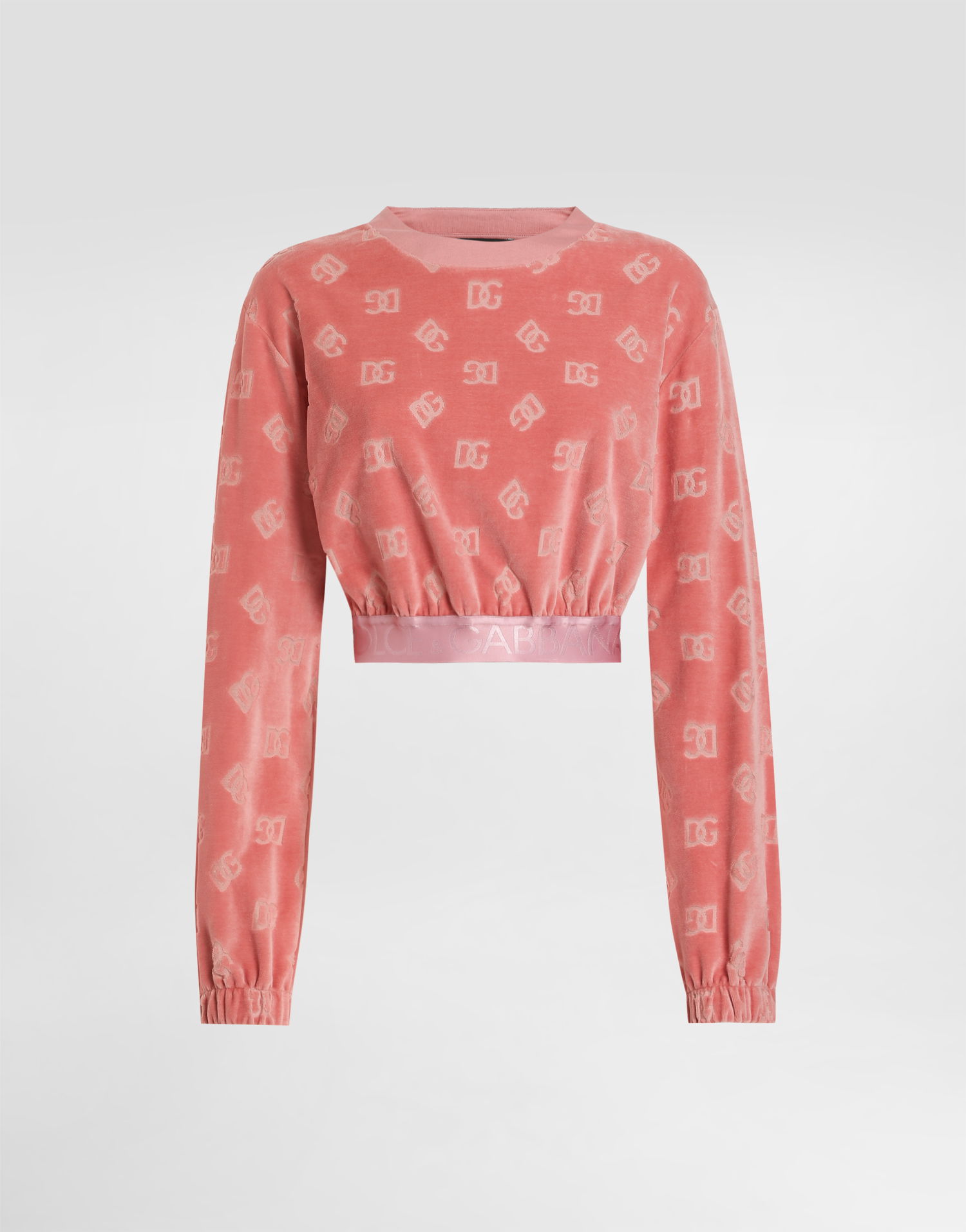 Sweatshirt Dolce & Gabbana Dolce & Gabbana Chenille Jacquard Cropped Sweatshirt Lyserød | F9R09TFJ7DLF0473, 0