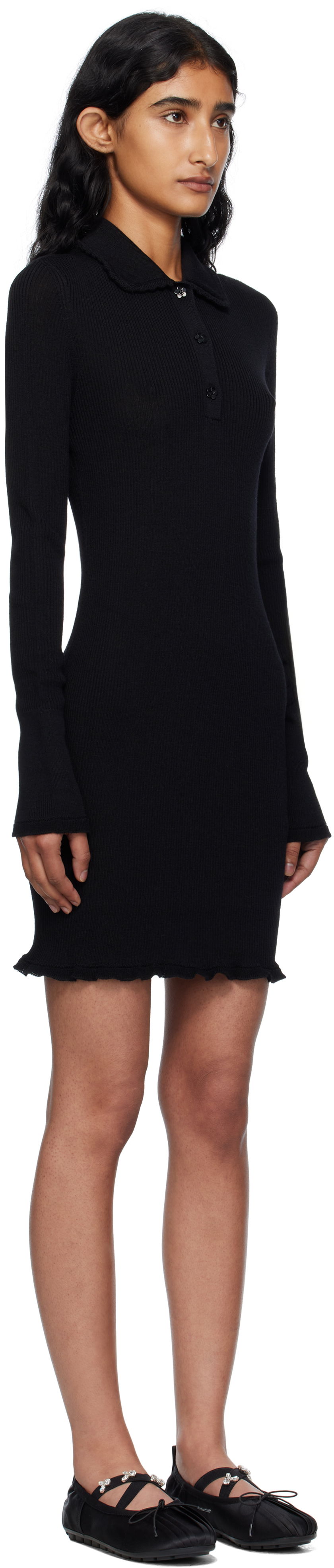 Kjole Cecilie Bahnsen Cecilie Bahnsen Botka Knit Polo Minidress Sort | 2.25KNI57001 BOTKA DRESS, 1