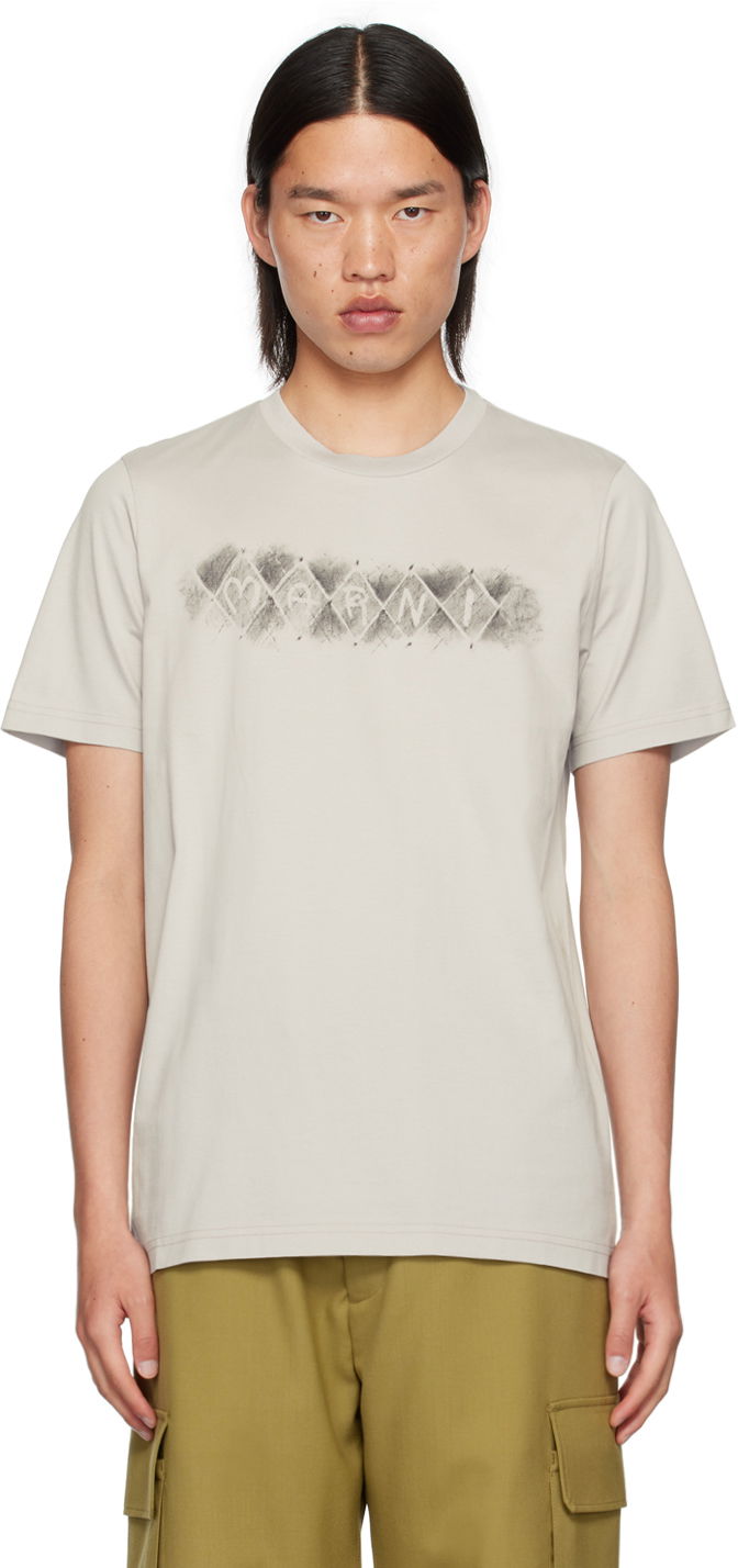 T-shirt Marni Argyle Print T-Shirt Beige | HUMU0198PV USCY11