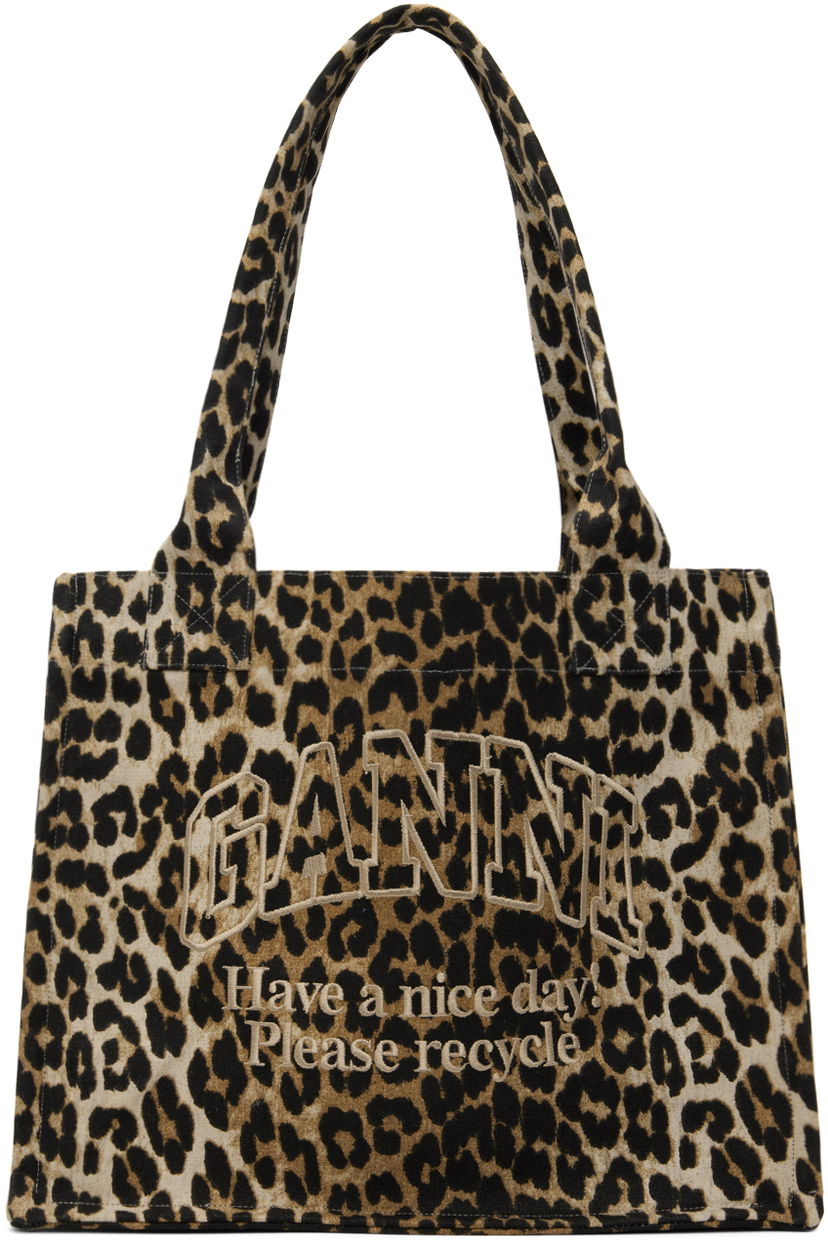 Mulepose GANNI Leopard Canvas Tote Bag Beige | A5807