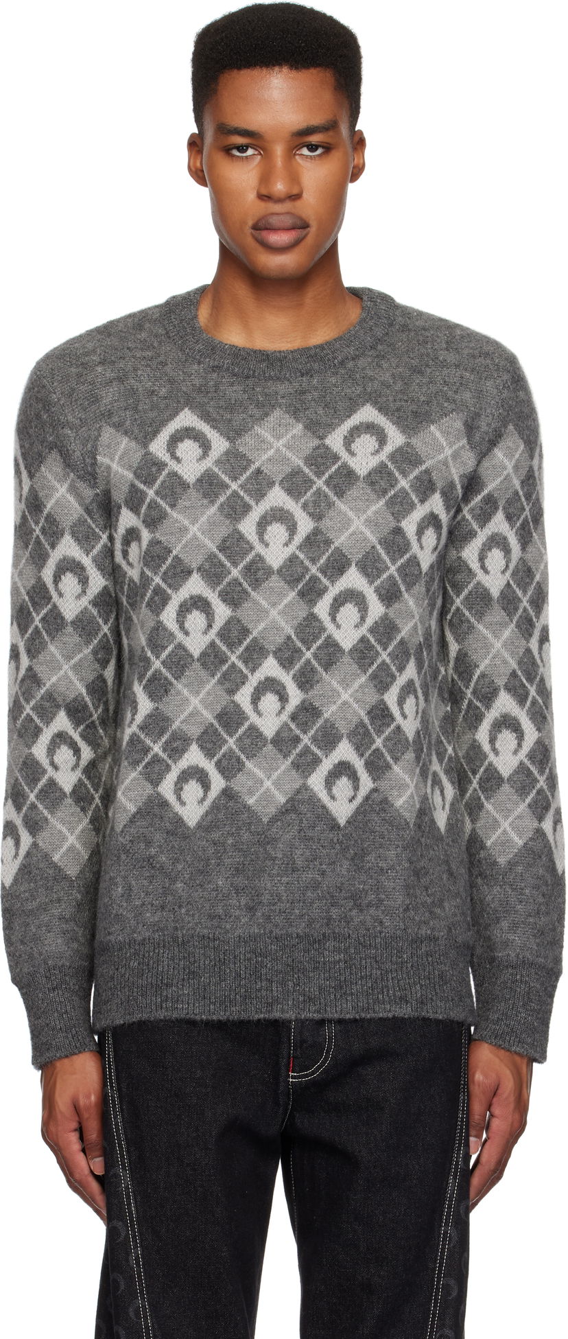 Sweater Marine Serre Argyle Knit Crewneck Sweater Grå | MTK016A CKNI0522