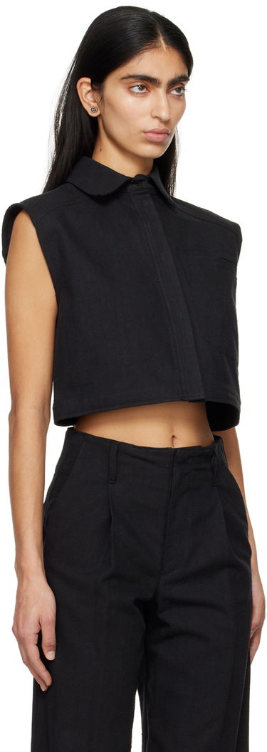 Skjorte Loulou de Saison Loulou de Saison Adora Cropped Sleeveless Shirt Hvid | ADORA, 4