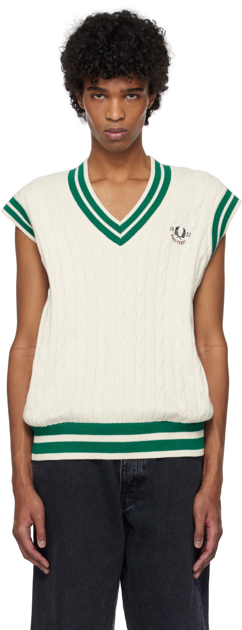 Sweater Fred Perry Fred Perry Cable Knit Tennis Vest Hvid | K9721