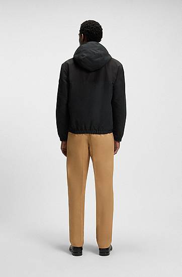 Jakke BOSS Water-Repellent Hooded Poplin Jacket Sort | 50544135, 1