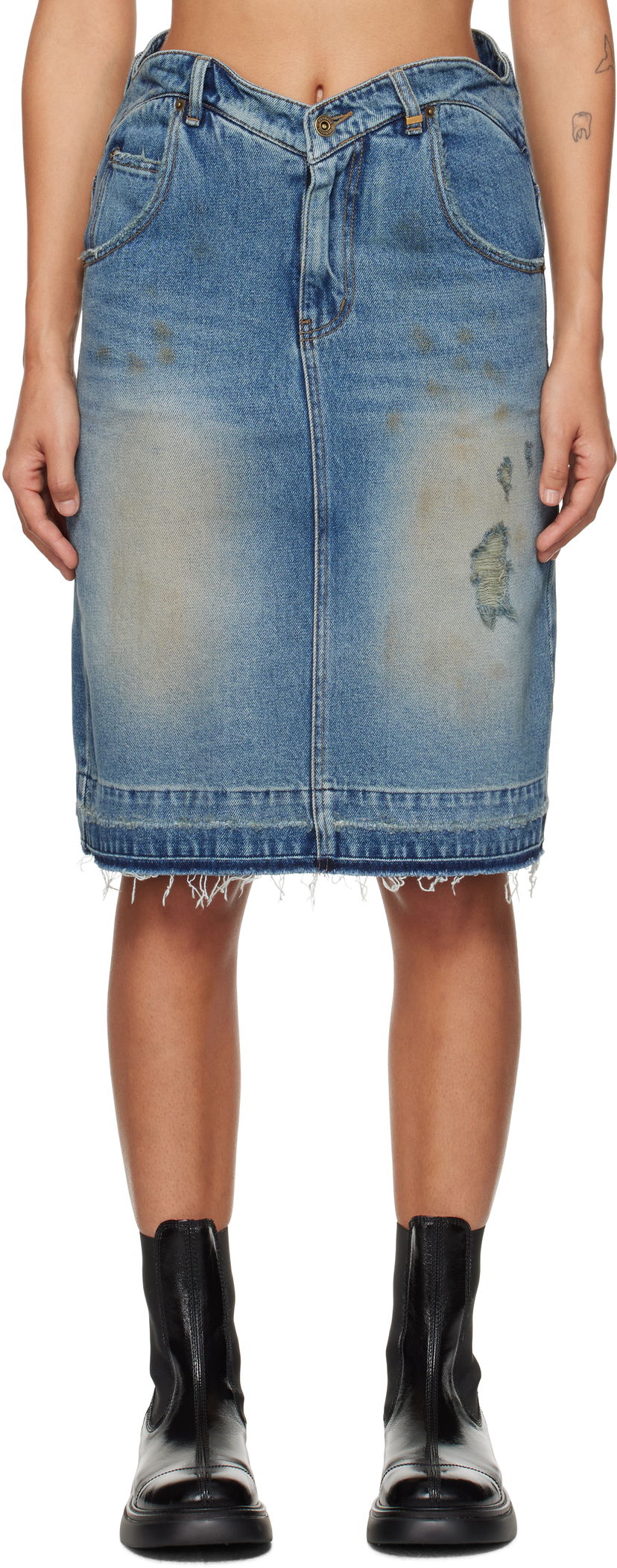 Nederdel We11done We11done Heart Denim Midi Skirt Blå | WD-DS3-24-333-W-BL