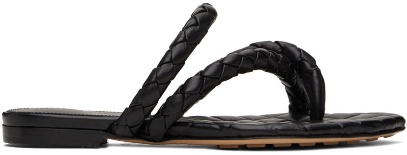 Sneakers og sko Bottega Veneta Leaf Flat Sandals Sort | 786913 V3Y50