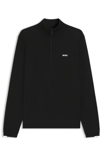 Sweater BOSS Zip-neck cotton sweater with logo print Sort | 50541965