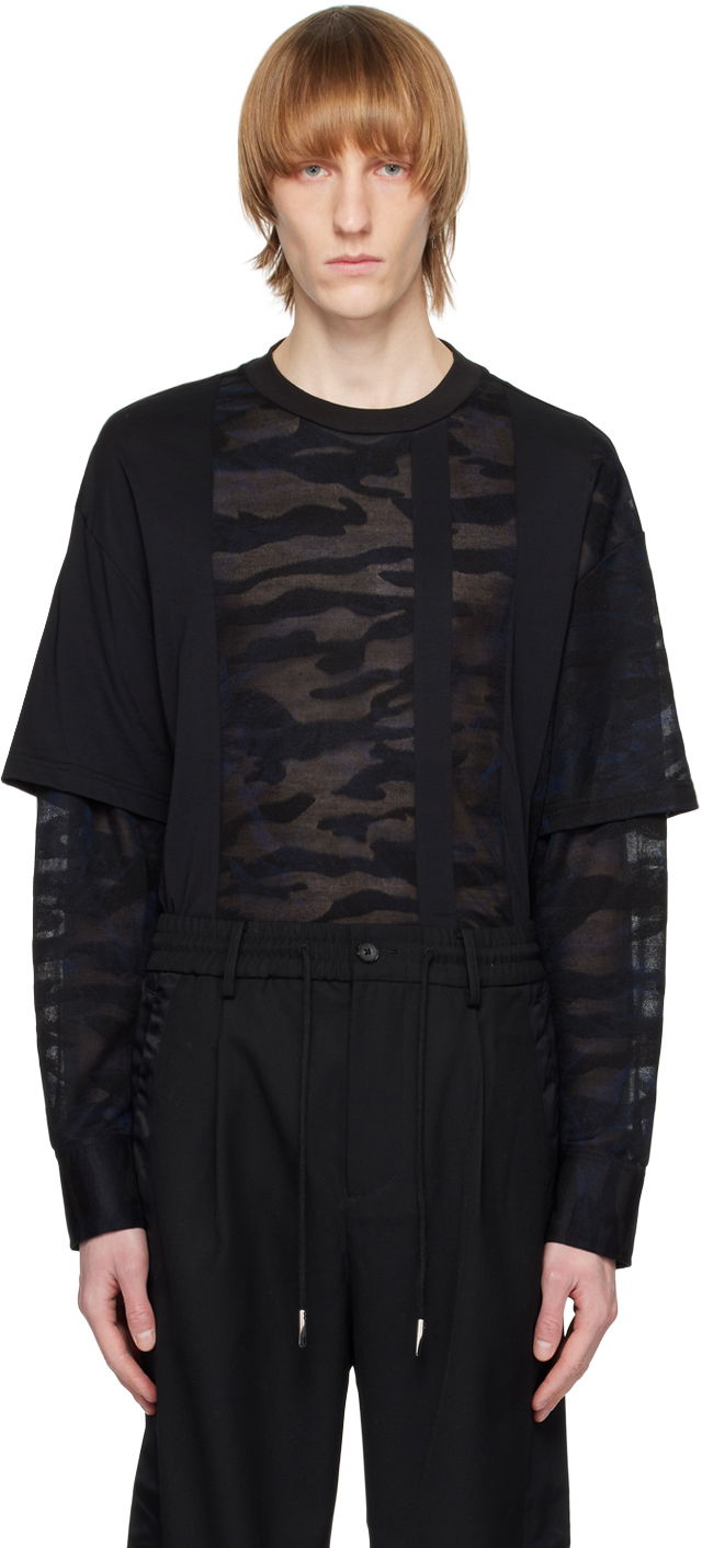 T-shirt Feng Chen Wang Feng Chen Wang Camouflage Layered T-Shirt Sort | FMS15SS05