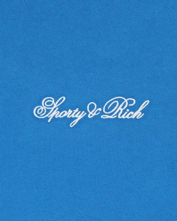 Sweater Sporty & Rich Cursive Logo Embroidered Polo Crewneck Blå | PO851RB, 1
