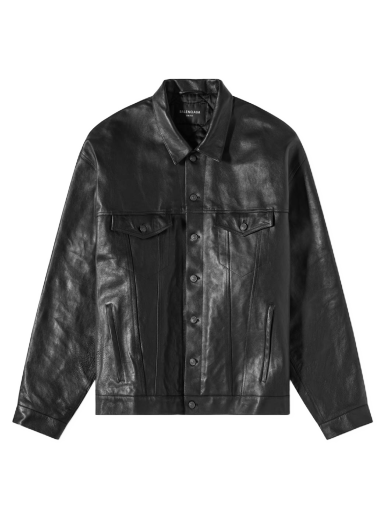 Jakke Balenciaga Boxy Leather Jacket Sort | 697776-TMS03-1000