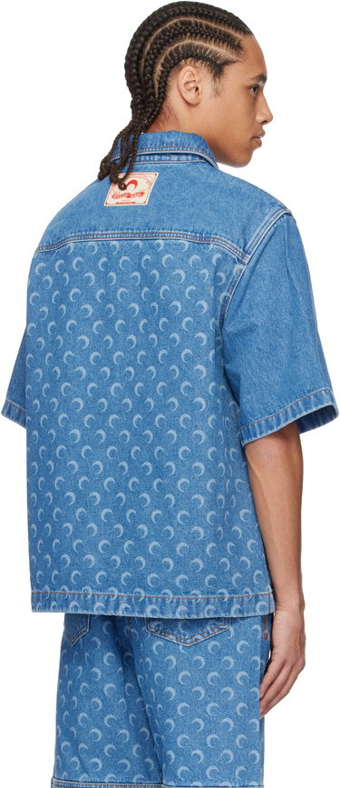 Skjorte Marine Serre Marine Serre Moon Laser Workwear Denim Shirt Blå | MSI017A CDEN0002, 2
