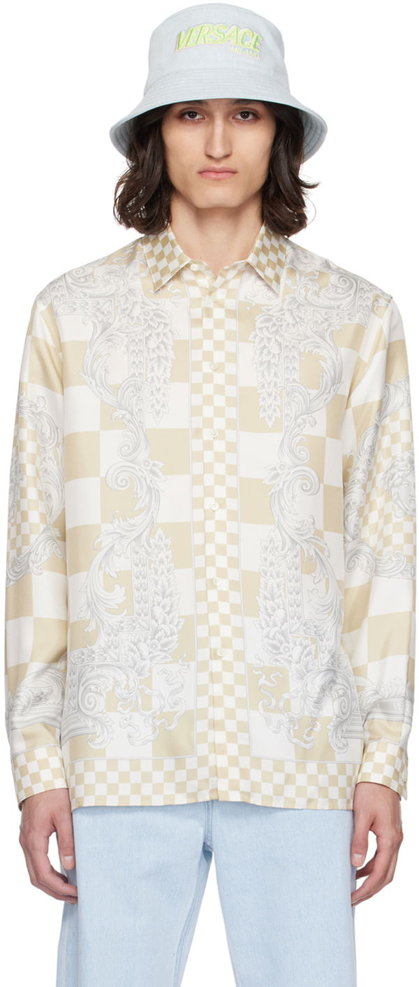 Skjorte Versace Beige & White Medusa Contrasto Shirt Beige | 1012141_1A10777
