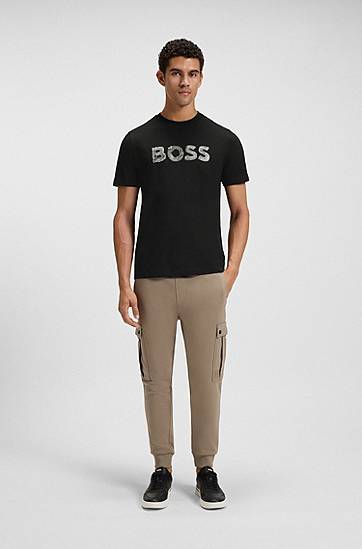 T-shirt BOSS Regular-fit T-shirt in cotton with logo artwork Sort | 50554616, 1