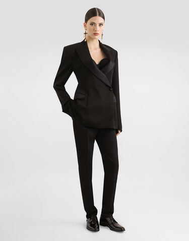 Jakke Dolce & Gabbana Dolce & Gabbana Double-breasted Wool Gabardine Tuxedo Jacket Sort | F297FTFU21EN0000, 1