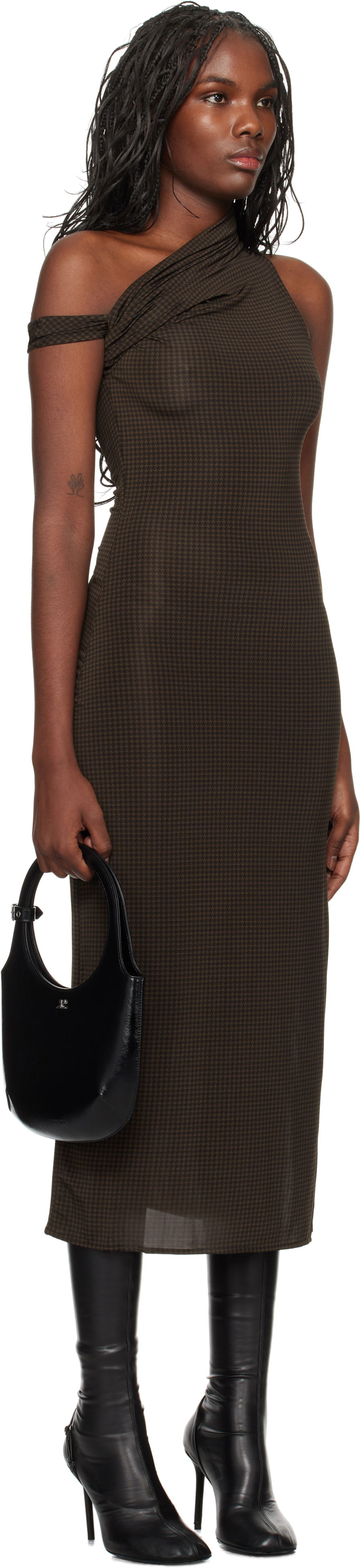 Kjole Courrèges Houndstooth Twist Midi Dress Brun | 324JRO450PR0078, 1