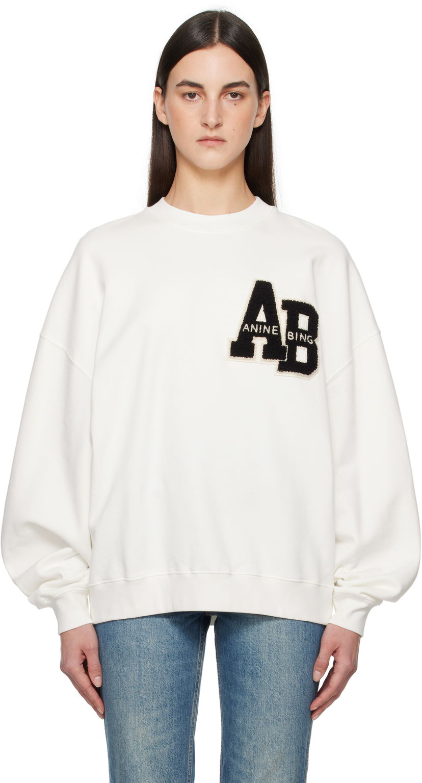 Sweatshirt Anine Bing Anine Bing Miles Oversized Letterman Sweatshirt Hvid | A-08-10074-OFW1