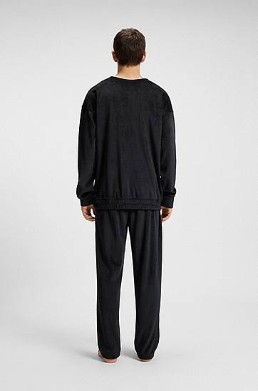 Joggingbukser BOSS Ribbed-velvet Drawstring Tracksuit Bottoms with Stacked Logo Label Sort | 50549838, 1