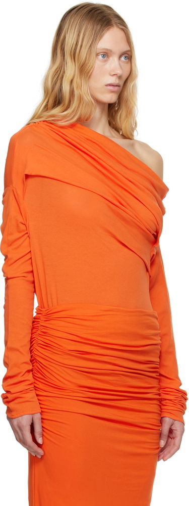 Kjole Entire Studios Entire Studios Draped One-Shoulder Ruched Dress Orange | ESW-S25-8013-KO, 1