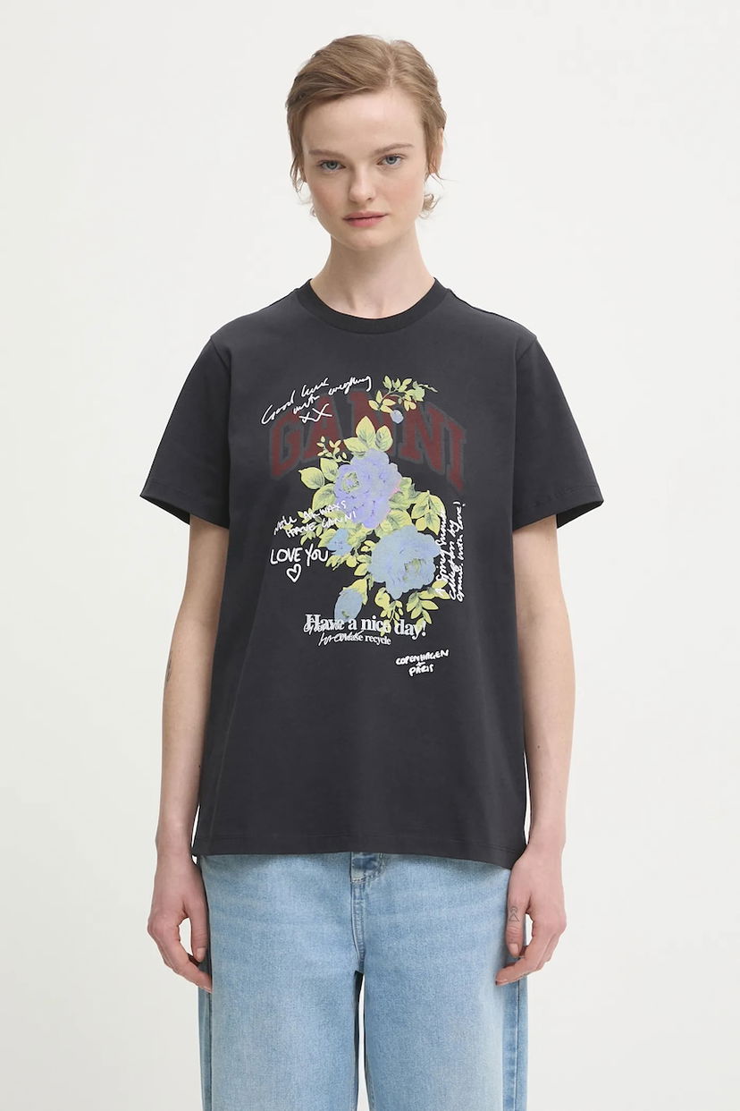 T-shirt GANNI Basic Cotton Jersey Rose T-shirt Sort | T4342