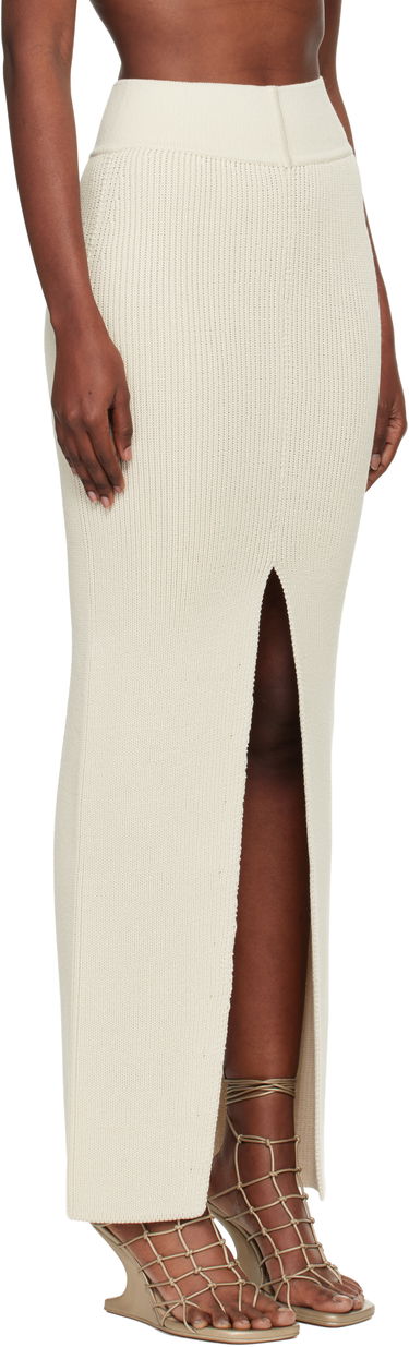 Nederdel Rick Owens Rick Owens Concordians Ribbed Knit Sliced Midi Skirt Hvid | RO02E4671 KWVH, 1