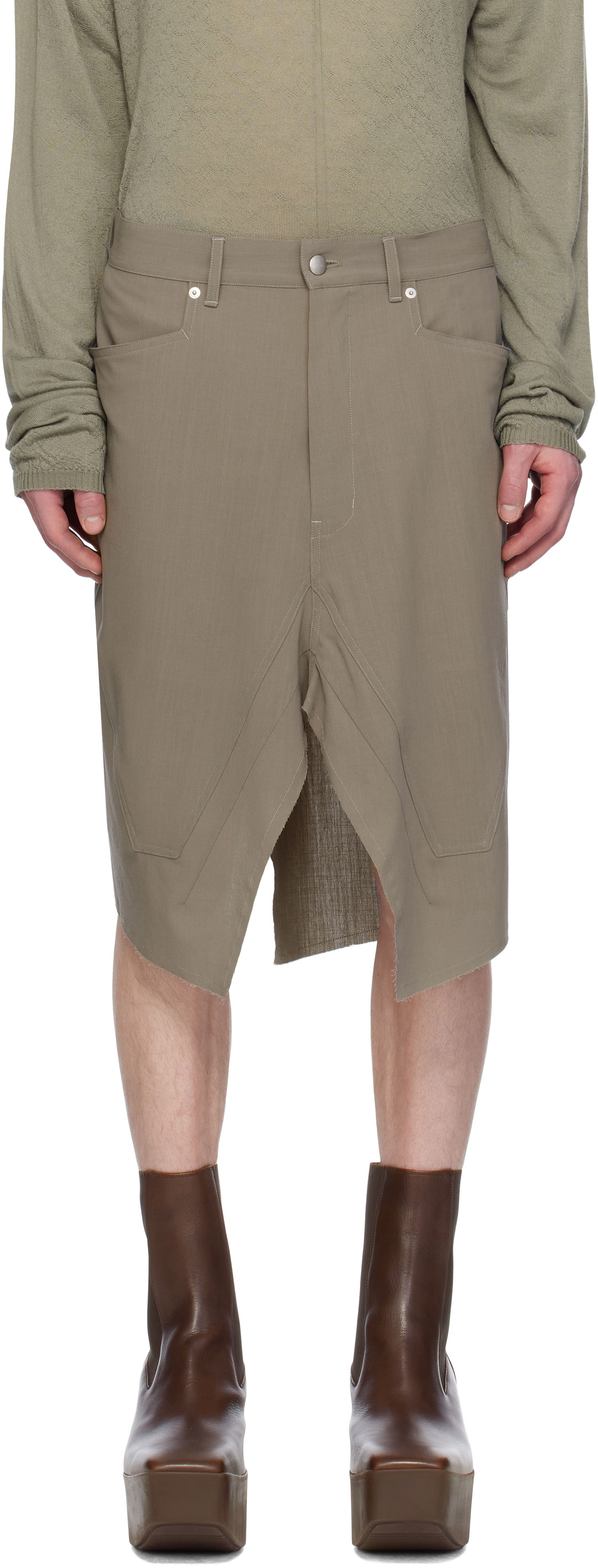 Nederdel Rick Owens Rick Owens Hollywood Slivered Skirt Grøn | RU01E5345 WLP, 0