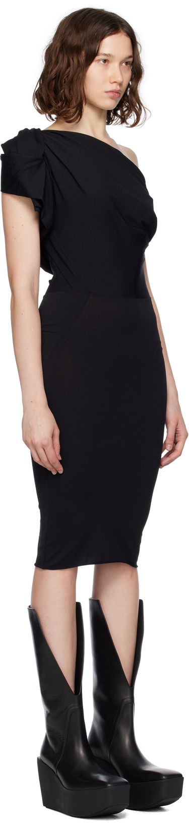 Kjole Rick Owens Concordians Twist One-Shoulder Midi Dress Sort | RP02E4521 JN, 1