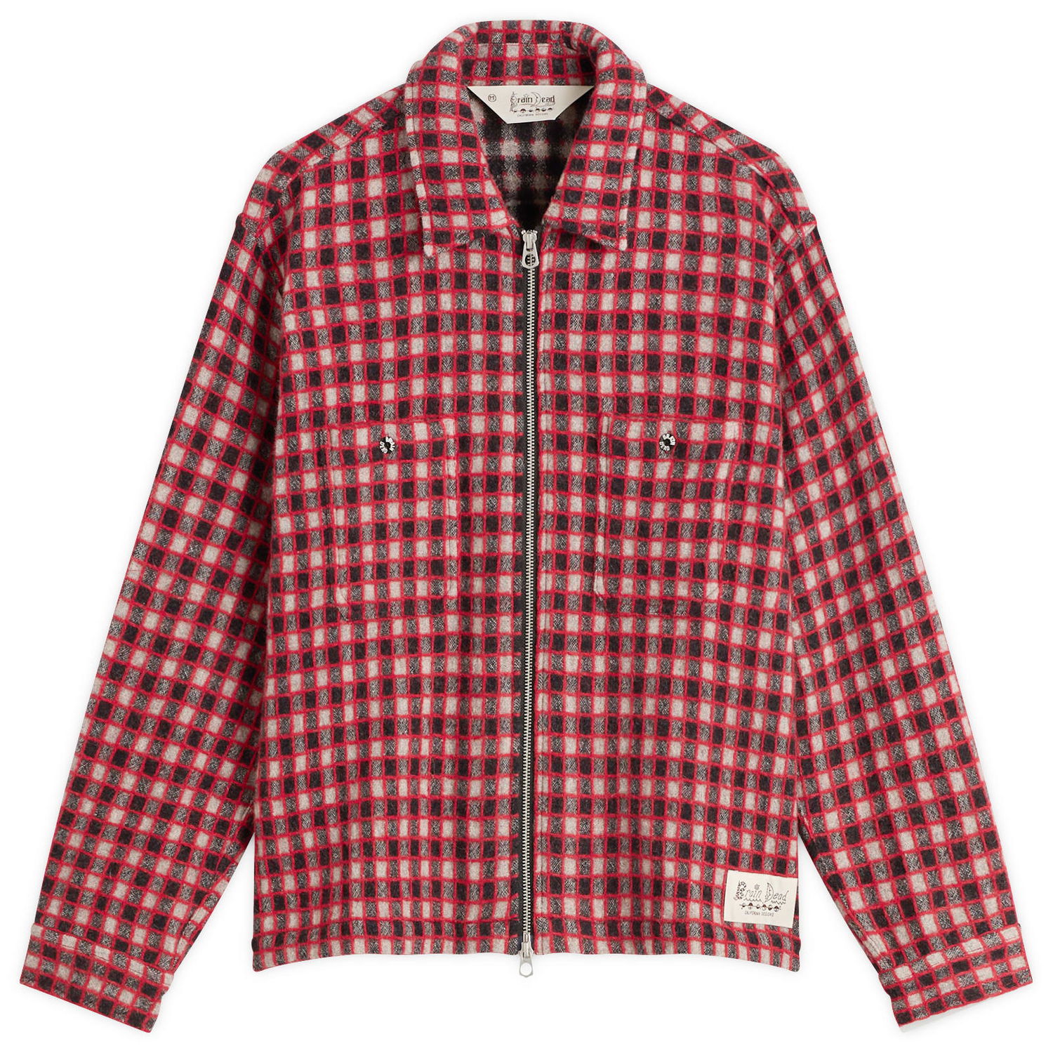 Skjorte Brain Dead Brain Dead Check Mate Flannel Zip Shirt, Size Large Rød | BDF25T160047-BML, 1