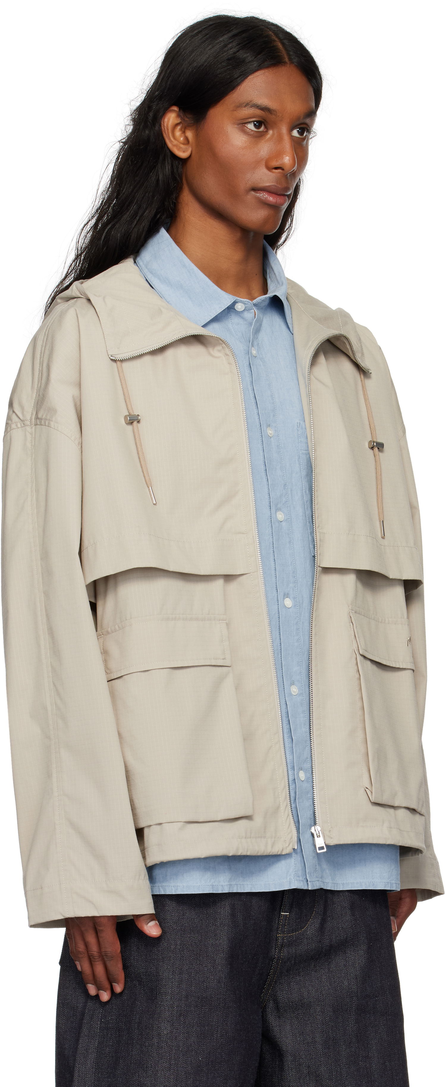 Vindjakke MAISON KITSUNÉ Maison Kitsuné Hooded Windbreaker Jacket Beige | OM02113WW9056, 1