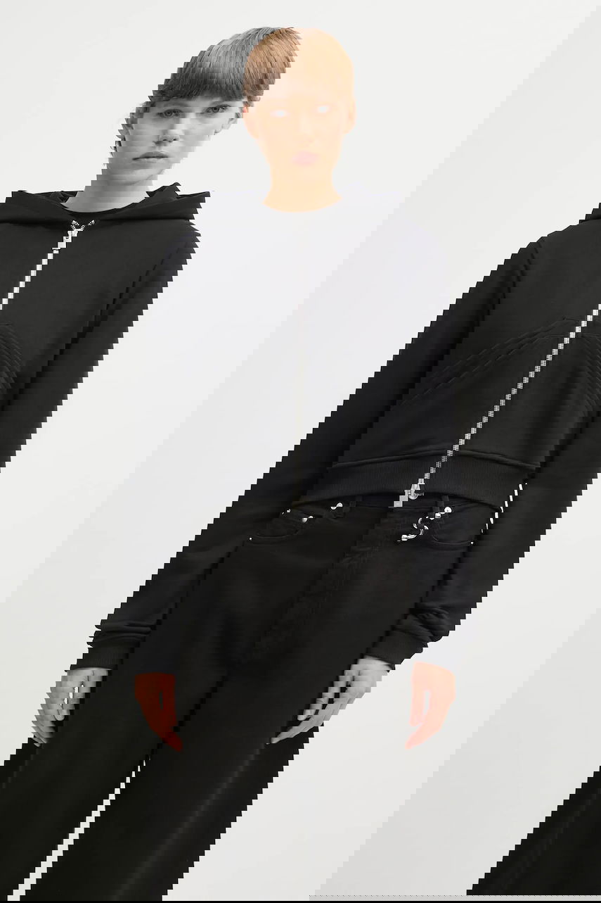 Sweatshirt HELIOT EMIL Heliot Emil Smooth Cropped Cotton Full-Zip Hoodie Sort | AW25.W.13.085.BLK01, 0